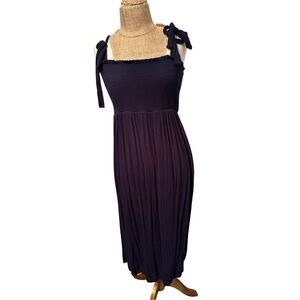 Hello Mia navy blue shirted stretch top dress sz large midi